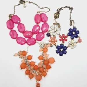 Statement Necklace Lot Floral Beaded Cha Cha Peach Blue Pink Clear Rhinestone